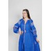 Boho Style Ukrainian Embroidered Maxi Broad Dress Blue with Red Embroidery